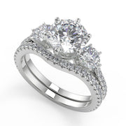 Iliana 3 Stone French Pave Round Cut Diamond Engagement Ring - Nivetta